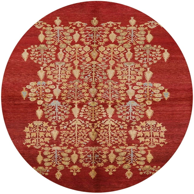 Ahgly Tapis Rond Intérieur Moderne Mi-Siècle Rouge Oriental, 7 Pieds Rond