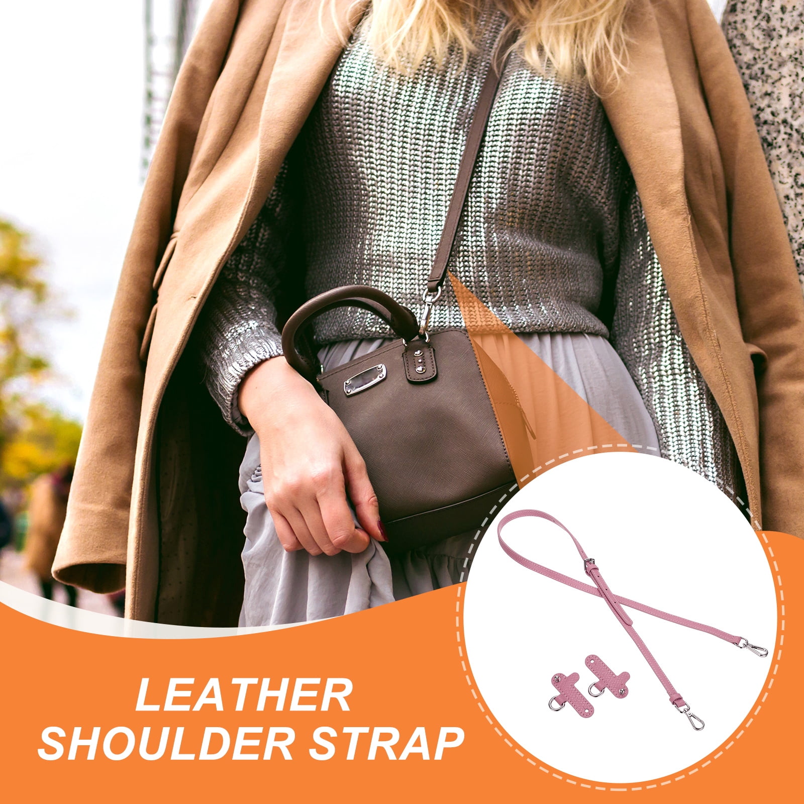 Leather Shoulder Strap, Adjustable Purse Straps Replacement Kit with Clasp for Handbag, Pink