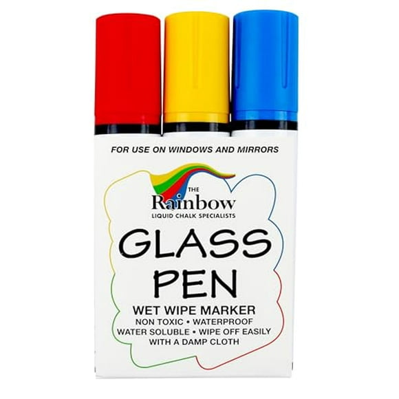 Glass Pen Window Marker: Liquid Chalk Markers for Glass, Car or Mirror - Car Windows, Storefront, Wedding, Parade, Party & Holiday Decorations (3 Pens - Wide Tip)