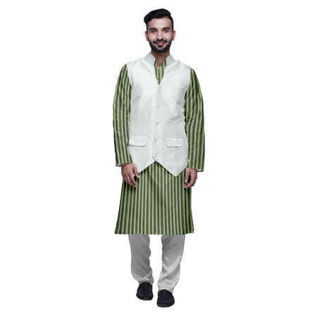 

Atasi Cotton Mens Kurta Pajama With Jacket Indian Mandarin Ethnic Wear Set