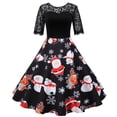 thumbnail image 2 of Pompotops Robe Rétro à Manches Courtes avec Col Rond en Dentelle et Imprimé de Noël pour Femmes, 2 of 5