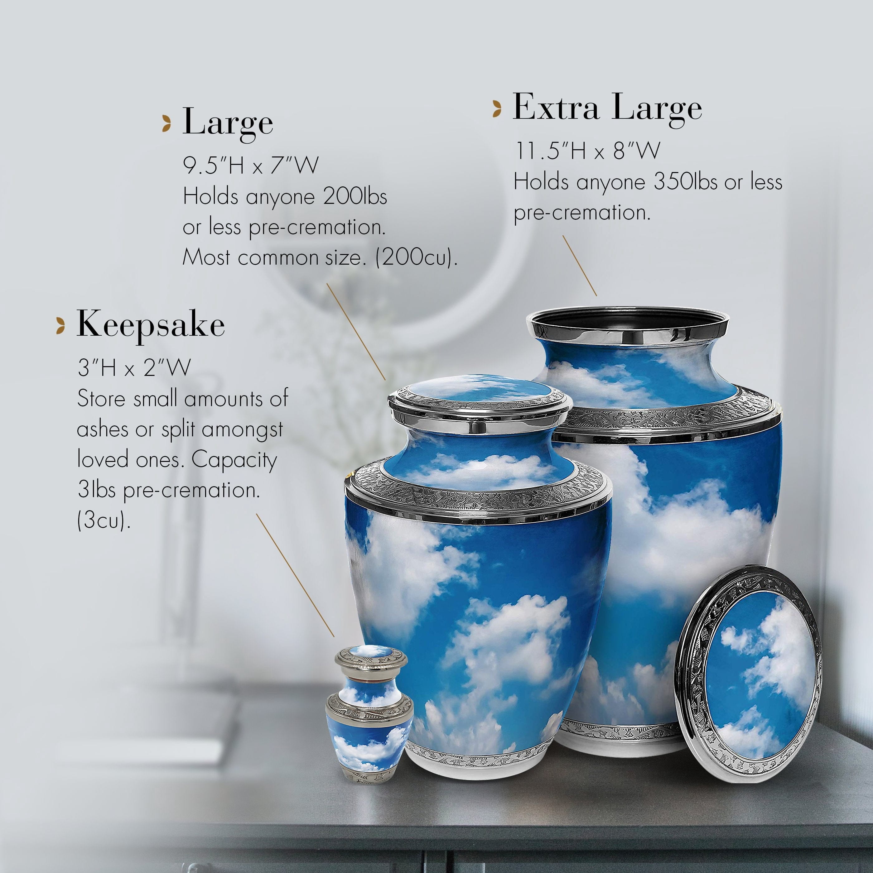 Heavenly Clouds Urns for Cremation Ashes Large Urn XL or Small Keepsake Urns for Human Ashes & Urns for Human Ashes for Home or Burial Small Urns for Human Ashes