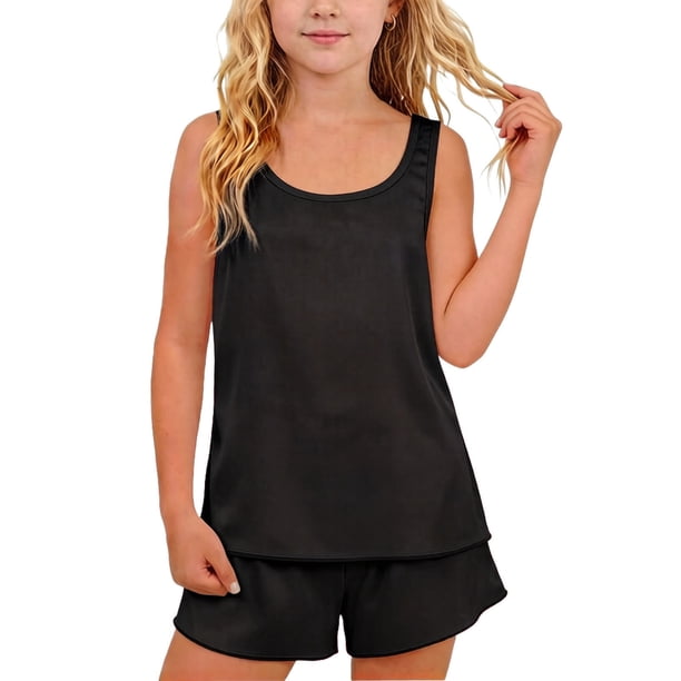 Estilo Verano Conjunto de Niños de Color Sólido Cuello Redondo sin Mangas Y Pantalones Cortos Dos Piezas de Ropa de Casa para Niños