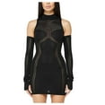 thumbnail image 1 of Mrat Robe Chandail Côtelée pour Femmes Robe Chandail Mini Couleur Unie Sans Manches avec Manches Longues Robe Chandail Ajourée Robe Chandail Côtelée pour Femmes P-85 Noir P, 1 of 6