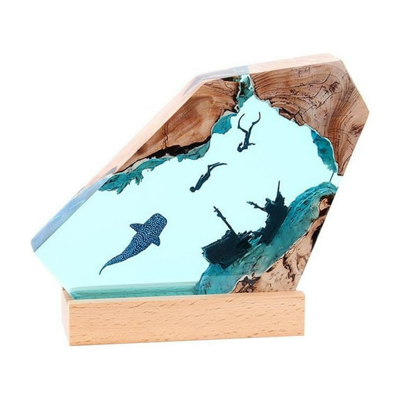 Epoxy Resin Wood Light Lamp Large Diver And Humpback Whale Led Lights Night Hot T1I8