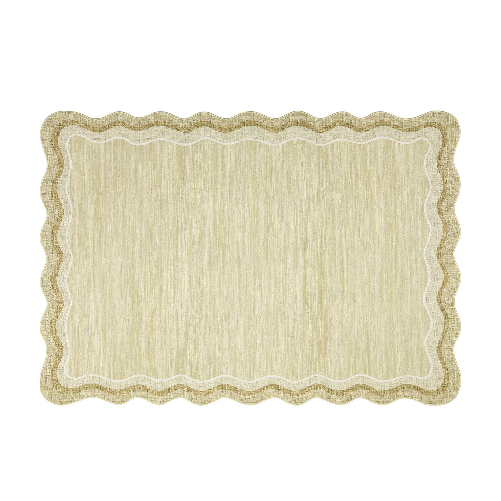 Large Scalloped Area Rugs 9x12 Washable Modern Living Room Rug with Non-Slip Backing, Contemporary Low Pile Accent Carpet, Stain-Resistant Foldable Floor Cover for Dining Room, Beige