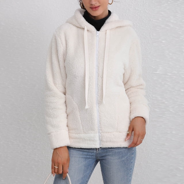 Ailaofu Warm Fleece Jackets for Women, Fuzzy Hooded Casual Coats Cardigan Sweaters Outerwear with Pockets