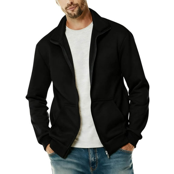 KeShDi Quilted Jacket Men's Full Zip Up Sweatshirt Casual Lightweight Long Sleeve Mock Neck Jackets with Pocket Black XL