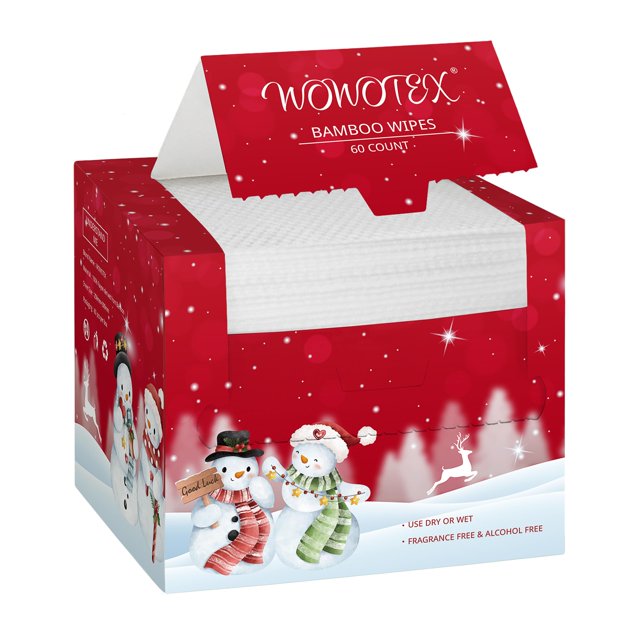 Estilo navideño WOWOTEX Toalla facial desechable Toallitas faciales secas grandes biodegradables 60 unidades/1 caja Toallas faciales limpias y suaves extra gruesas para pieles sensibles Limpieza facia