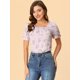 thumbnail image 4 of Blusa floral Campesina Allegra K con volantes y Manga Corta para Mujer Rosado morado XL, 4 of 6