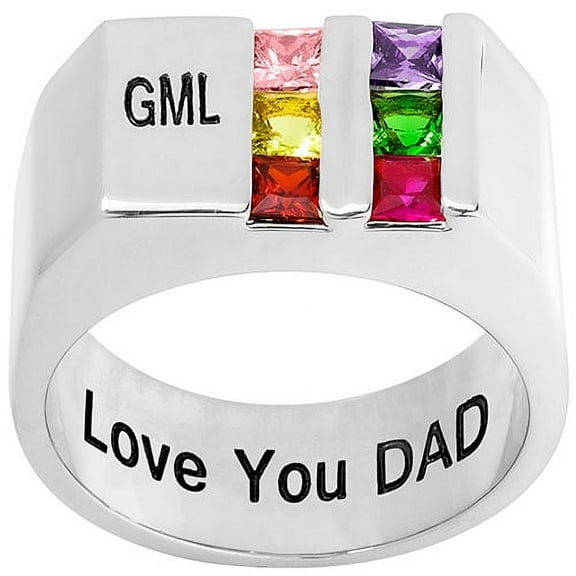 Personalized Planet Sterling Silver Engraved Double Row Birthstones Signet Ring ,Women's