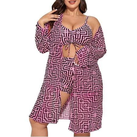 Hwmodou Plus Size Bikini Sets For Women 3-Piece New Floral Print Sleeveless Tank And Boyshorts Bathing Suit Monkini Beach Swimsuit
