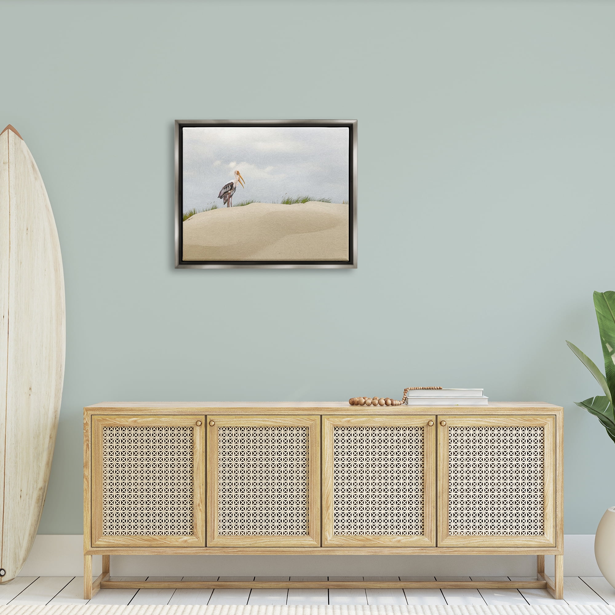 Stupell Pelican Duo Sandy Beach Dunes Landscape Painting Gray Floater Framed Art Print Wall Art