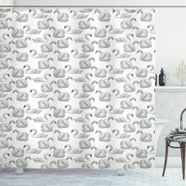 Ambesonne Swan Shower Curtain, Sketch Art Waterfowls, 69"Wx84"L, Black White