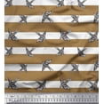 thumbnail image 1 of Soimoi Brown Poly Georgette Fabric Stripe & Flying Swift Bird Print Sewing Fabric Yard 42 Inch Wide, 1 of 3