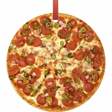 Pepperoni Pizza Pie Flat Round - Shaped Christmas Holiday Hanging Tree Ornament Disc Made in the