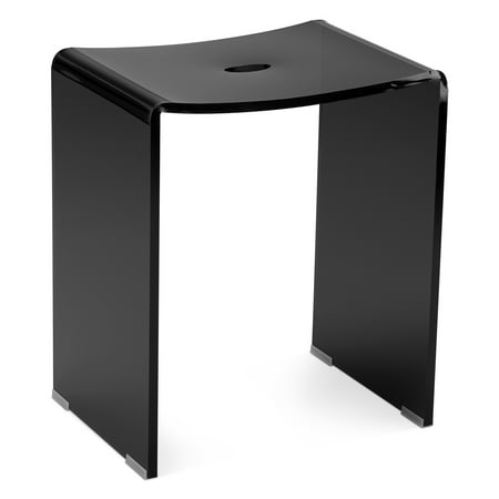 Navaris Black Acrylic Shower Bench - Waterproof Stool for Bathroom or Vanity 17.1 x 14.6 x 11 - Modern Glam Transparent Seat - Holds up to 220 lbs