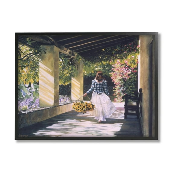 Stupell Industries Girl with Sunflower Basket Under Trellis Design by Heide Presse, 11" x 14", Black Framed