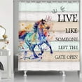 thumbnail image 3 of Western Horse Shower Curtain, Farmhouse Motivational Inspirational Funny Quote Live Like Someone Left The Gate Open Fabric Shower Curtain Set, Vintage Rustic Wooden Cloth Bathroom Curtain 72X72in, 3 of 5