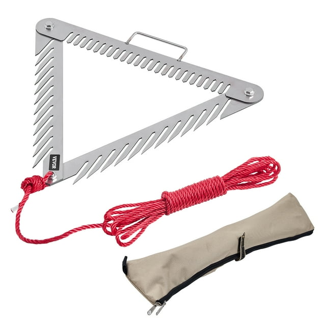 VEVOR 24" Pond Aquatic Weed Rake with Handle 3-Sided Foldable Lake Weed Rake 30ft Rope