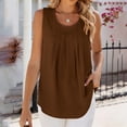 thumbnail image 5 of TEAJOPSUU Tank Tops for Womens Sleeveless Crew Neck Blouses Loose Fit Front Pleated Solid Color Shirts Coffee, 5 of 7