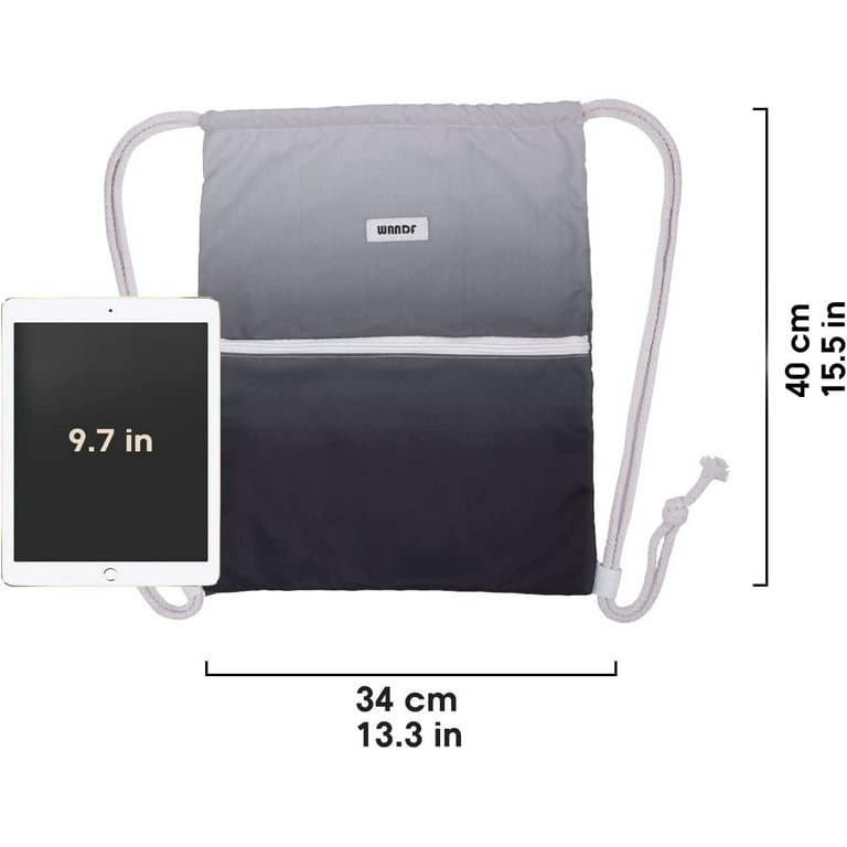 WANDF Drawstring Backpack with Shoe Pocket, String Bag Sackpack Cinch Water Resistant Nylon for Gym Shopping Sport Yoga Black