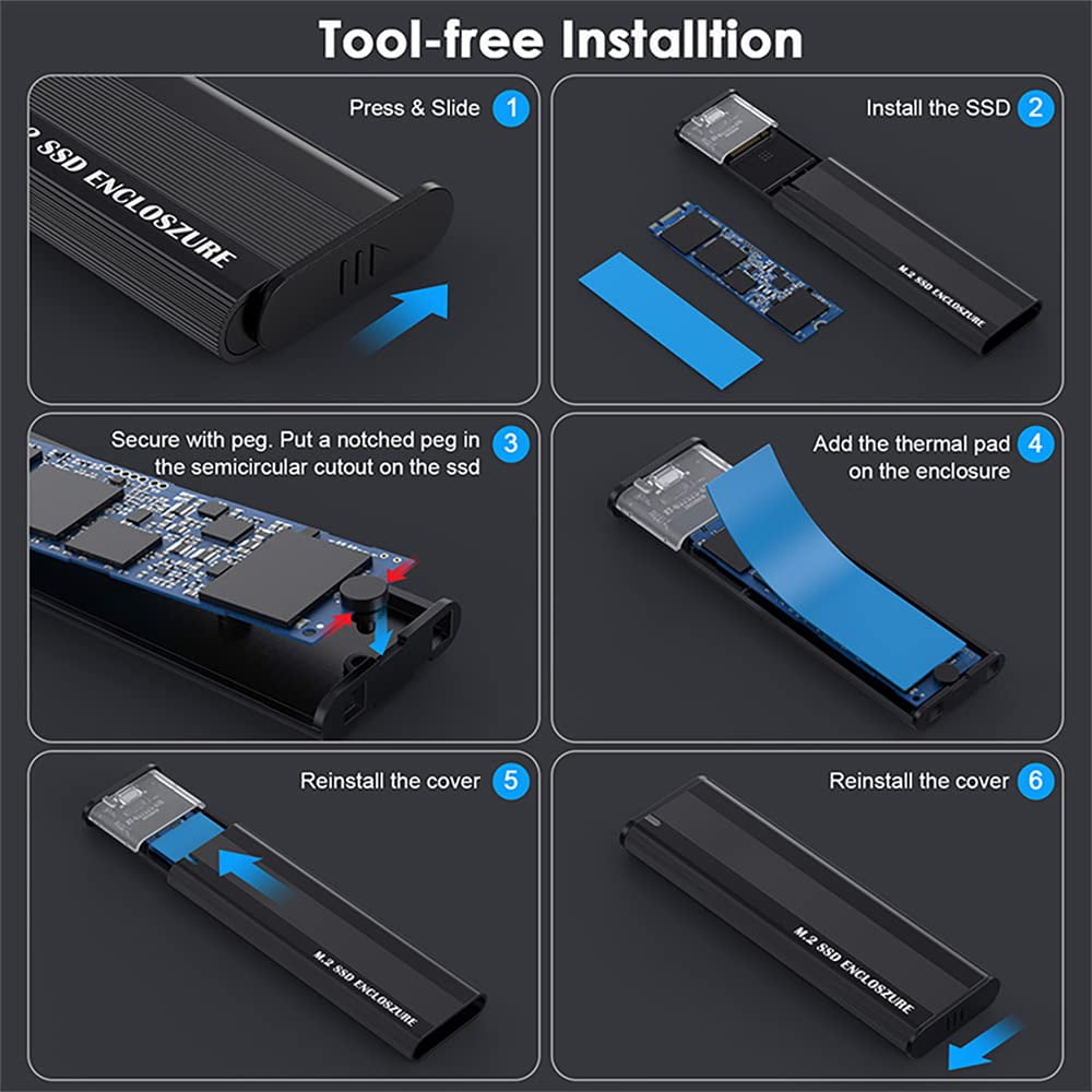 JSER USB 3.0 USB-C Type-C to NVME M-key M.2 NGFF SATA SSD External PCBA Case Enclosure RTL9210B Chipset