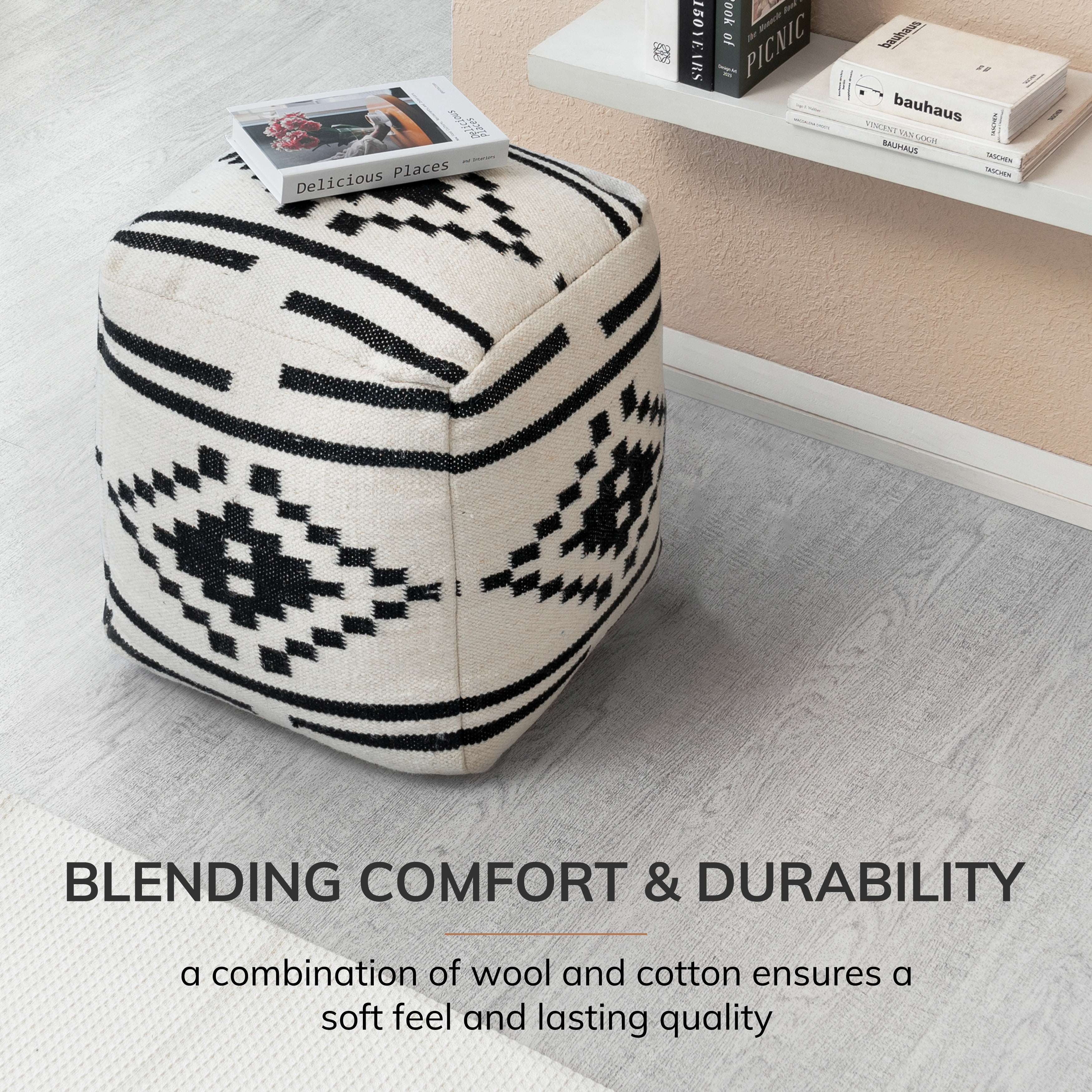 Anji Mountain Cube Geometric Woven Pouf