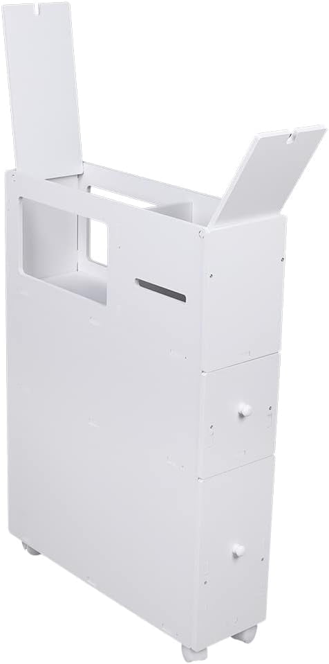 Toilet Slim Bathroom Storage Cabinet with Wheels,2 Drawers Narrow Floor Cabinets for Bathroom,White