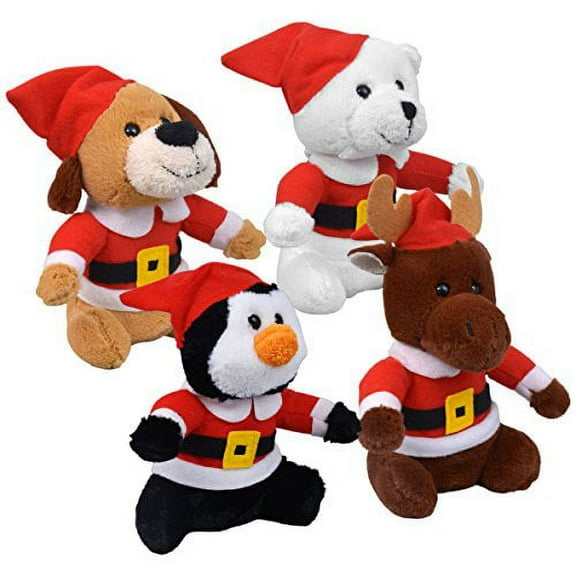 Bundle 4 Items - Plush Cuddly Plush Christmas Friends Puppy, Bear, Penguin and Reindeer