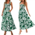 thumbnail image 3 of Vestido Maxi Bohemio de Verano para Mujer, Sin Mangas, Fruncido, con Tirantes Finos, Corte en A, Holgado, para Playa, Verde, Talla XL, 3 of 7