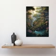 thumbnail image 2 of Japanese Garden Painting Traditional Tower and Tree Lanterns by Lake Spring Flowers and Bridge Large Wall Art Poster Print Thick Paper 18X24 Inch, 2 of 3