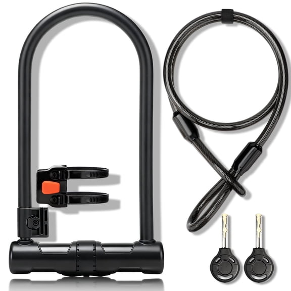 Apecyc 12mm U-Lock Bike Lock with 4ft Security Cable, Keyed Heavy Duty Bicycle Lock for Ebike Scooter and Motorcycle with Mounting Bracket