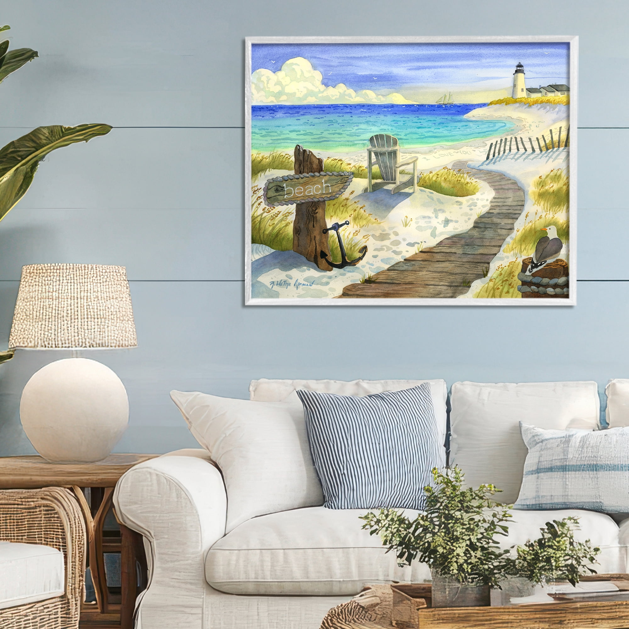 Stupell Industries Boardwalk To The Lighthouse White Framed Giclee Art, design by Robin Altman