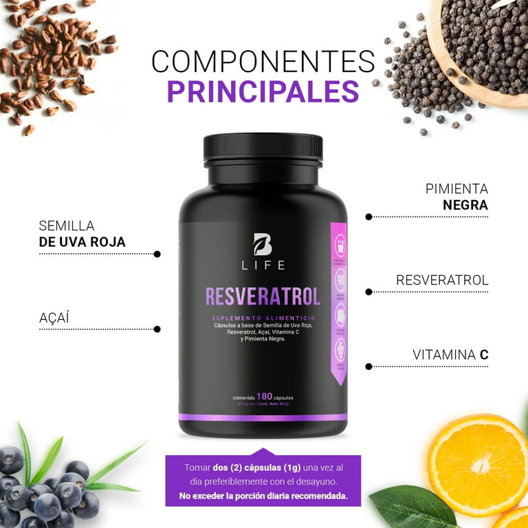 Resveratrol De 180c Con Semilla De Uva Roja Acai B Life BLIFE Cápsulas