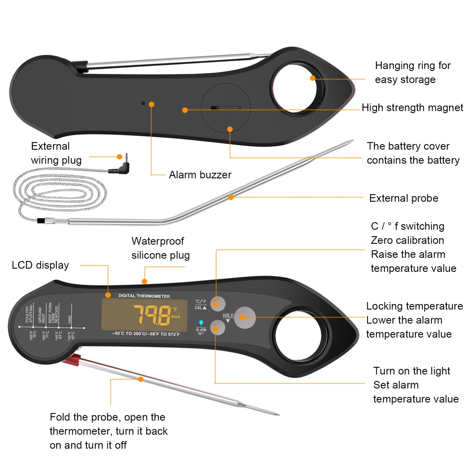 AYYUFE Cooking Thermometer Waterproof Double Probe ABS Clear Digital Display Meat Thermometer Kitchen