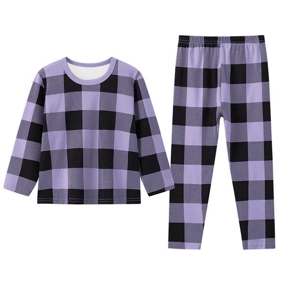 Xdzjlr Girls Christmas Sleepwear Toddler Baby Boys Plaids Print Winter Coats Pants Outfits Set Xmas Nightwear Kids Pjs Pajamas Light Purple