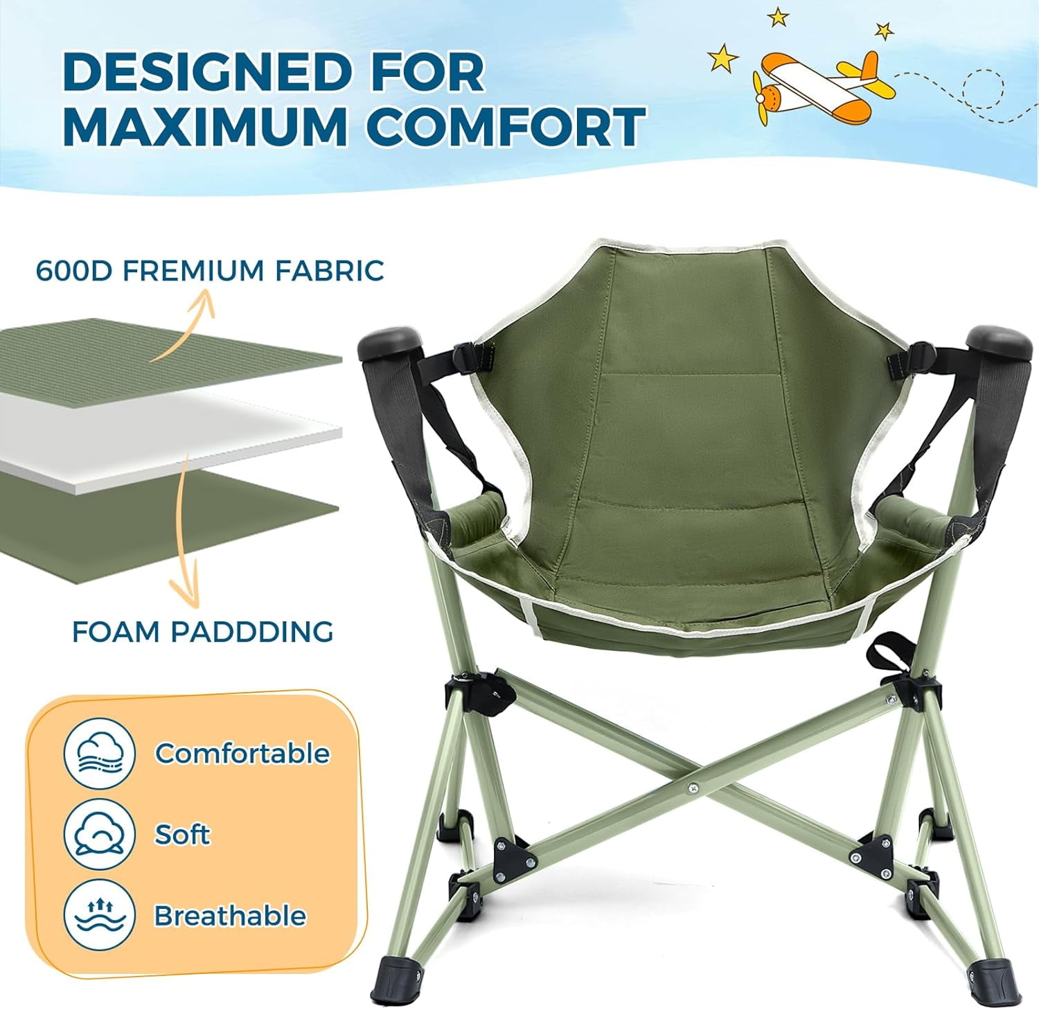 Kids Hammock Chair with Stand, Adjustable Folding Portable Chair for Camping Travel and Patio, Green, Supports 135 Lbs