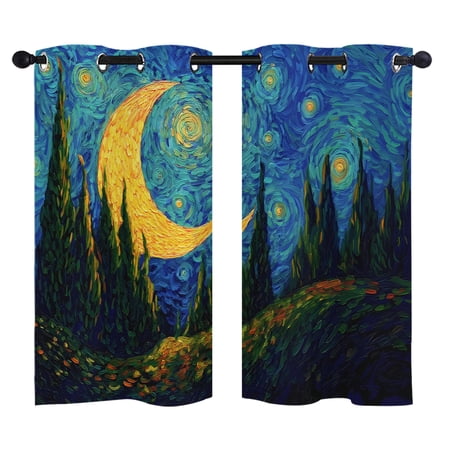 Moon Valley Blackout Curtains 39 Inches Long Impressionist Art Mystical Twinkling Hills Galaxy Thermal Insulated Room Darkening Drapes with Grommets for Living Room 27.5 W x 39 L 2 Panels