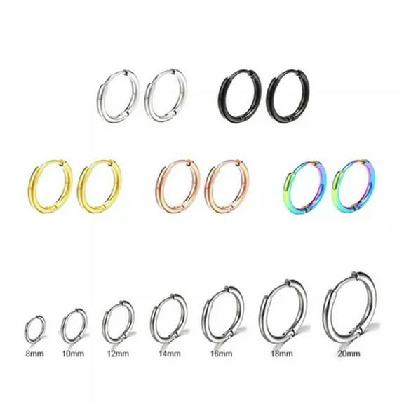 K-KED 5 Pairs 5 Multicolor Stainless Steel Earrings Small Hoop for Men Women Ear Rings-12mm