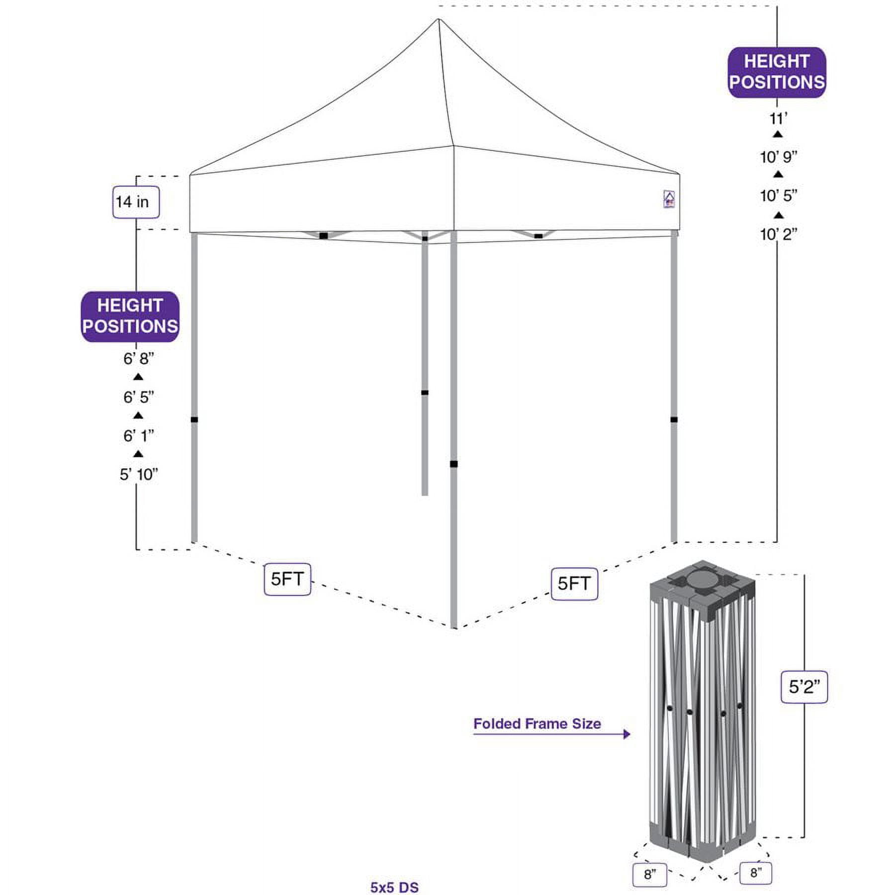 Impact Canopy 5x5 Pop Up Canopy Tent, Lightweight Powder Coated Steel Frame, Straight Leg, Black