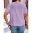 thumbnail image 5 of SOMER Plus Size Women Blouses Puff Sleeve Eyelet Knit Top Casual Summer Short Sleeve Crew Neck Loose Fit Purple, 5 of 6