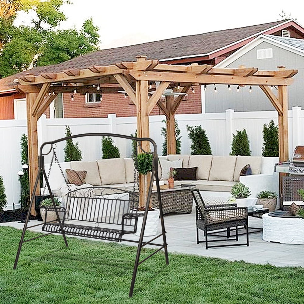 Lowestbest Classic Porch Swing, Metal Double Swing Chair with Curved Armrests for Gardens & Yards, Black(Not included Swing frame) Lowestbest Classic Porch Swing, Metal Double Swing Chair with Curved Armrests for Gardens & Yards, Black(Not included Swing frame)