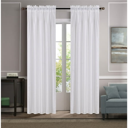 - MR2 WHITE 2-PC SET MYRA Rod Pocket Faux Silk Window Curtain Treatment, Set of Two (2) Solid Semi Sheer Panels 55