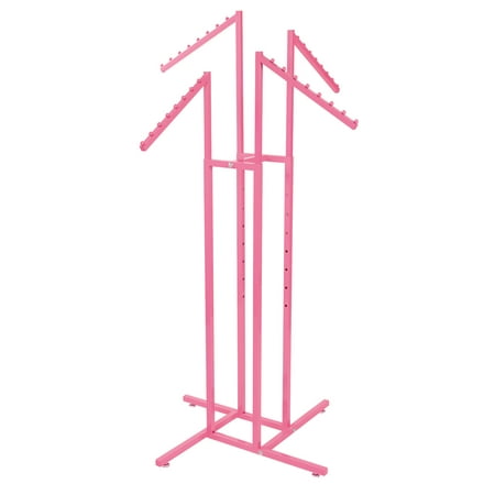 SSWBasics Hot Pink 4-Way Slanted Arm Clothing Display Rack - Durable Retail Clothing Rack for Boutique Retail and Thrift Stores - Sleek and Stylish Garment Display Stand