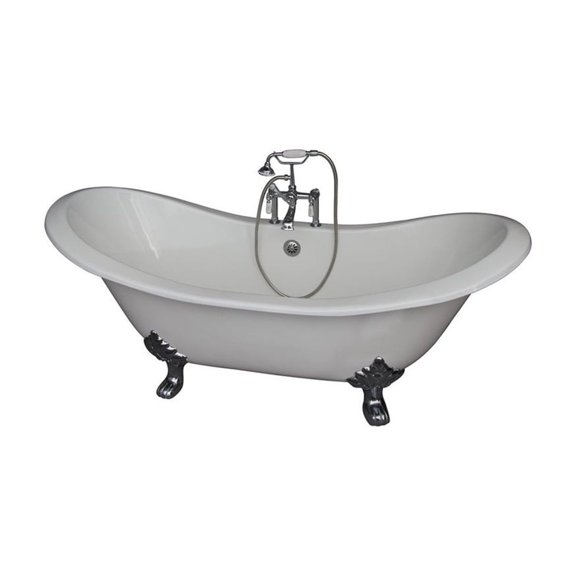Cast Iron Double Slipper Tub - Oil Rubbed Bronze Lion Paw Feet & Tub Filler Set