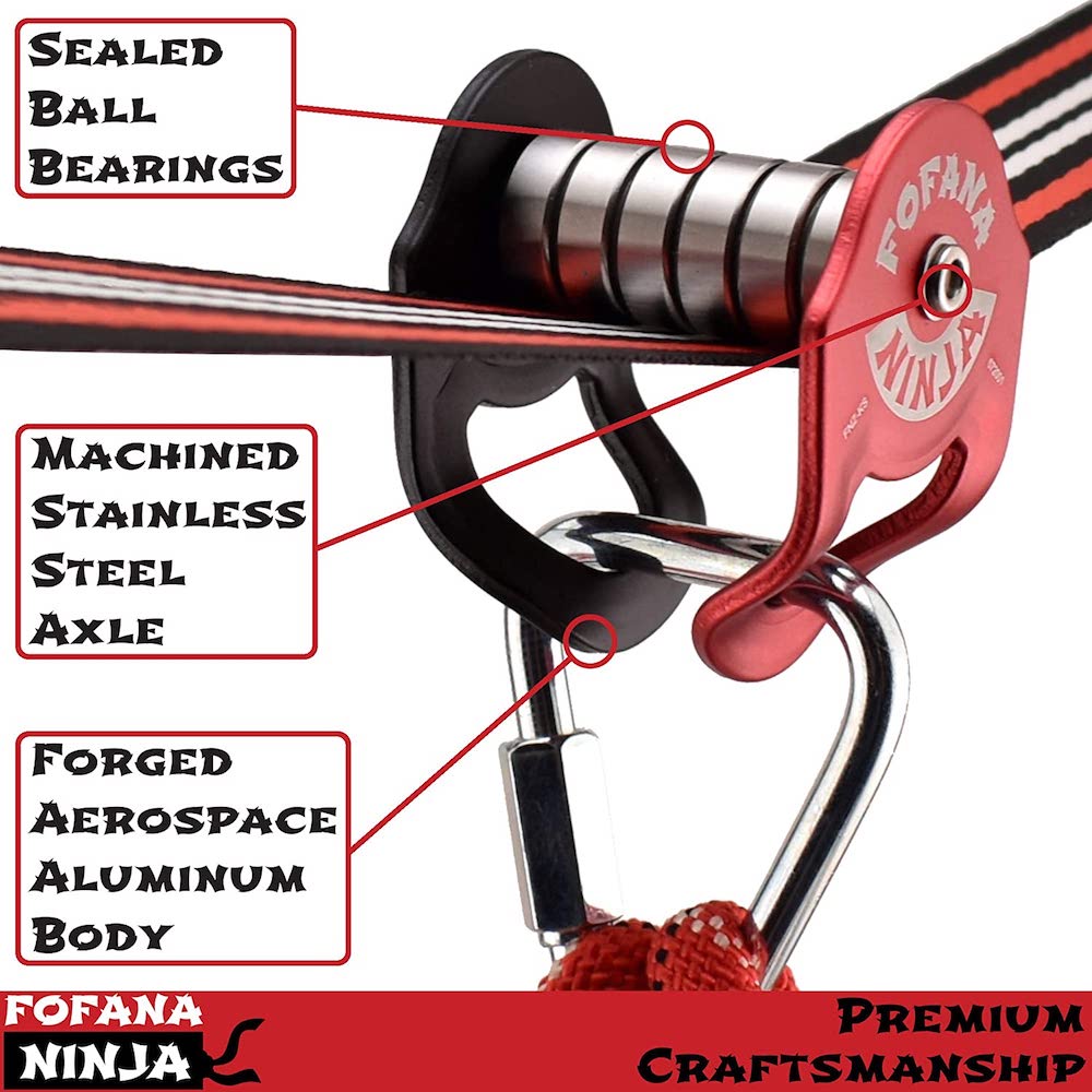 Ninja Slider Slackline Pully - Puleggia Per Percorso Ninja Con Moschettone, Per Corde Fino A 50mm