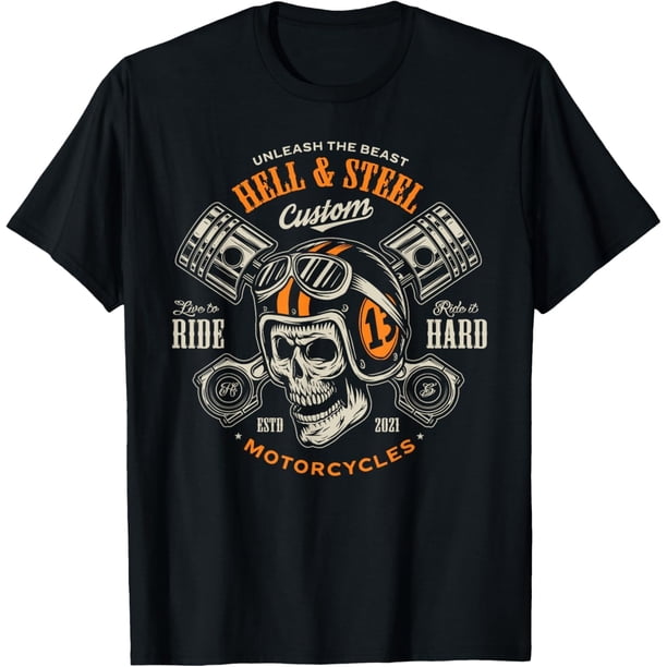 Camiseta de motociclista con calavera y pistones para hombre