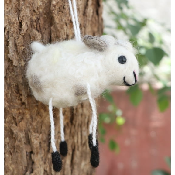 De Kulture Works Wool Felt Hanging White Lamb Eco Friendly Needle Felted Stuffed Ornament