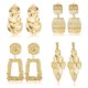 thumbnail image 1 of Jstyle - Juego de 4 pares de pendientes colgantes con clip, cuadrados, rectangulares, de metal dorado, geométricos, sin perforación,Gold, 1 of 6